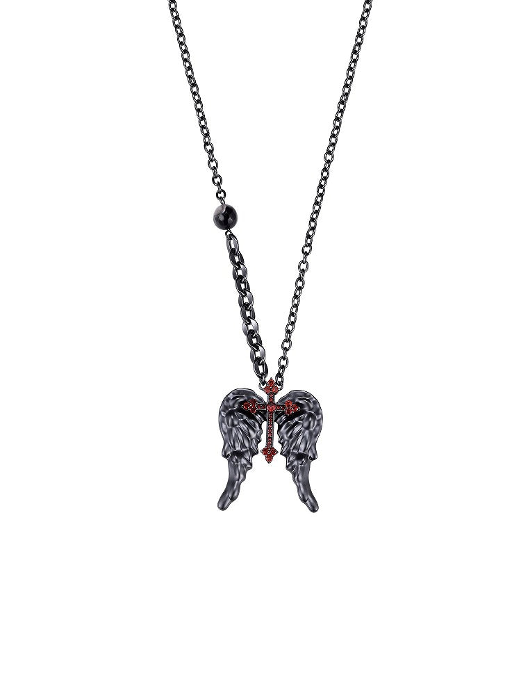 Crimson Wings Cross Necklace