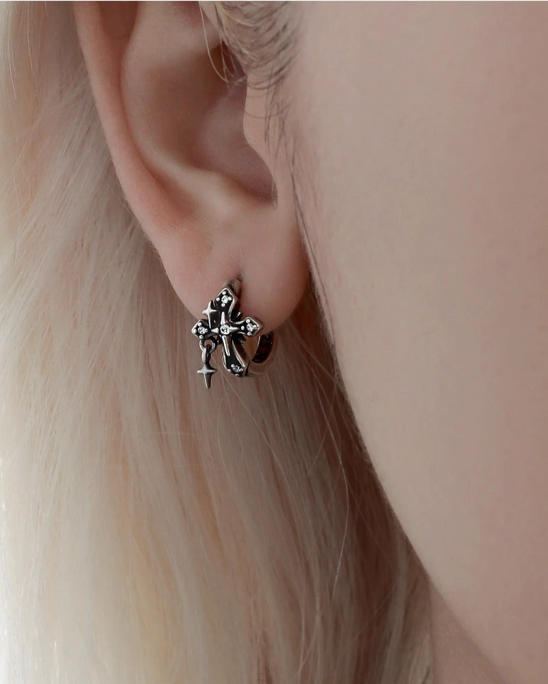 Distressed Iris Cross Tassel  Earrings