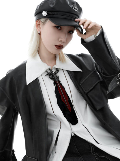 Floating Crane Black Feather Tie