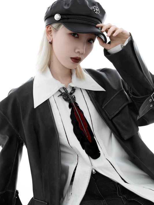 Floating Crane Black Feather Tie