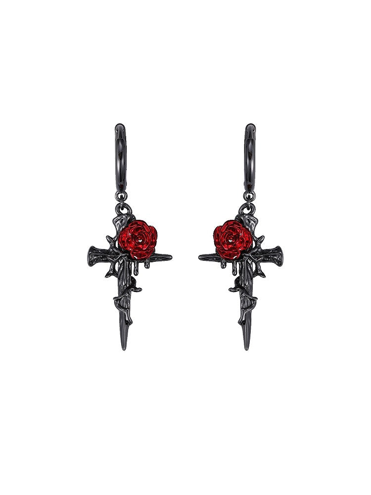 Rose Thorn Cross Earrings 02