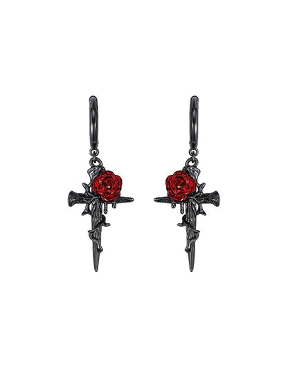 Rose Thorn Cross Earrings 02