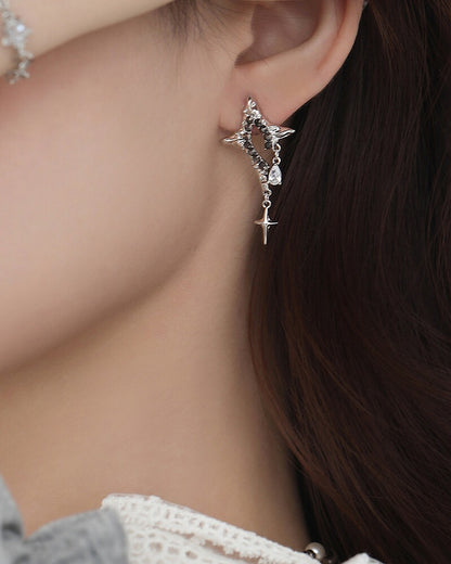 Aurora Four-Pointed Star Asymmetrical Earrings