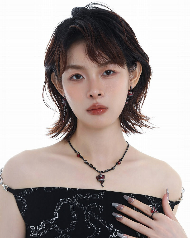 Wine Red Love Snake Necklace