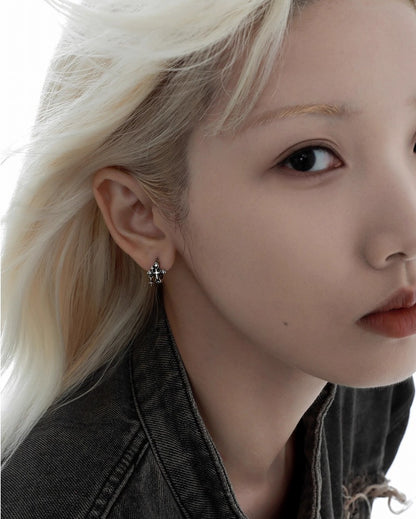 Distressed Iris Cross Tassel  Earrings