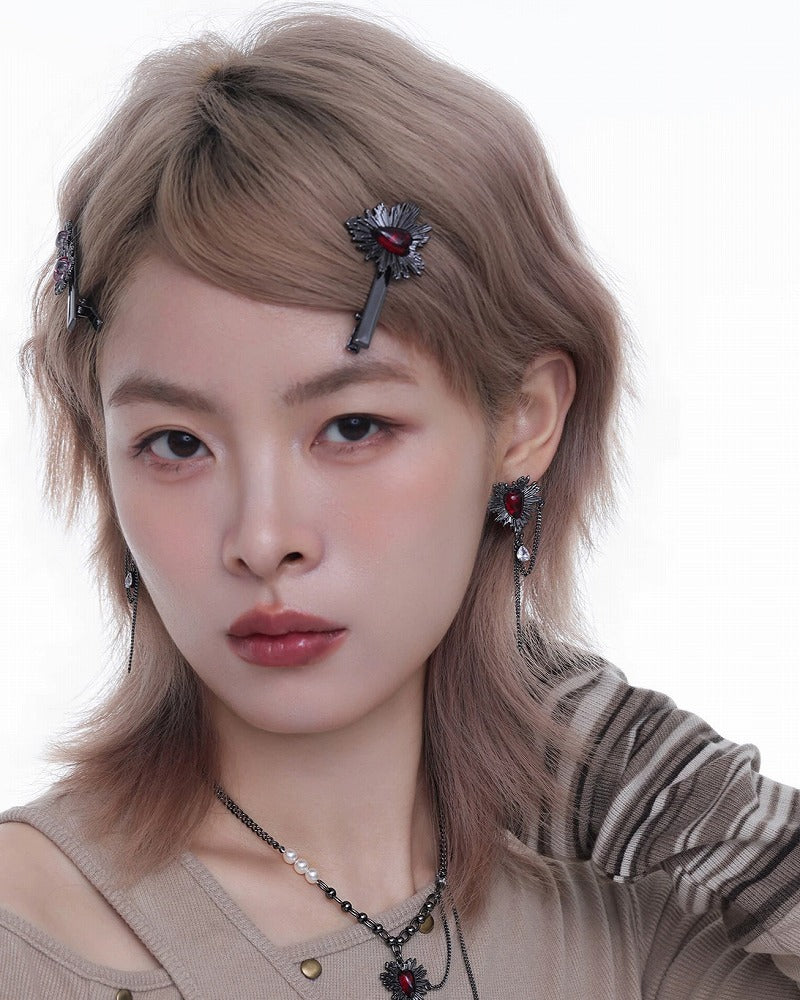 Dark Thorn Heart Tassel Earrings