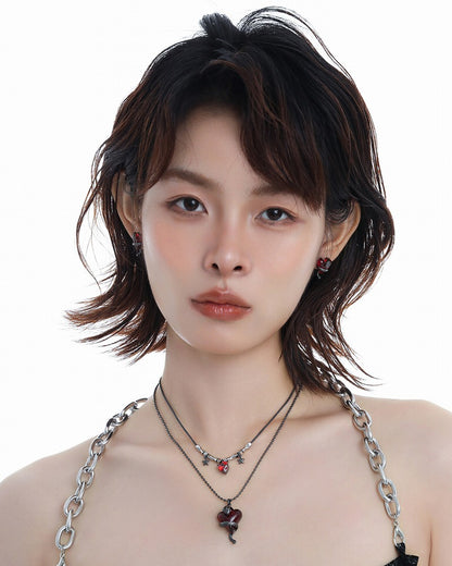 Wine Red Love Snake Layer Necklace