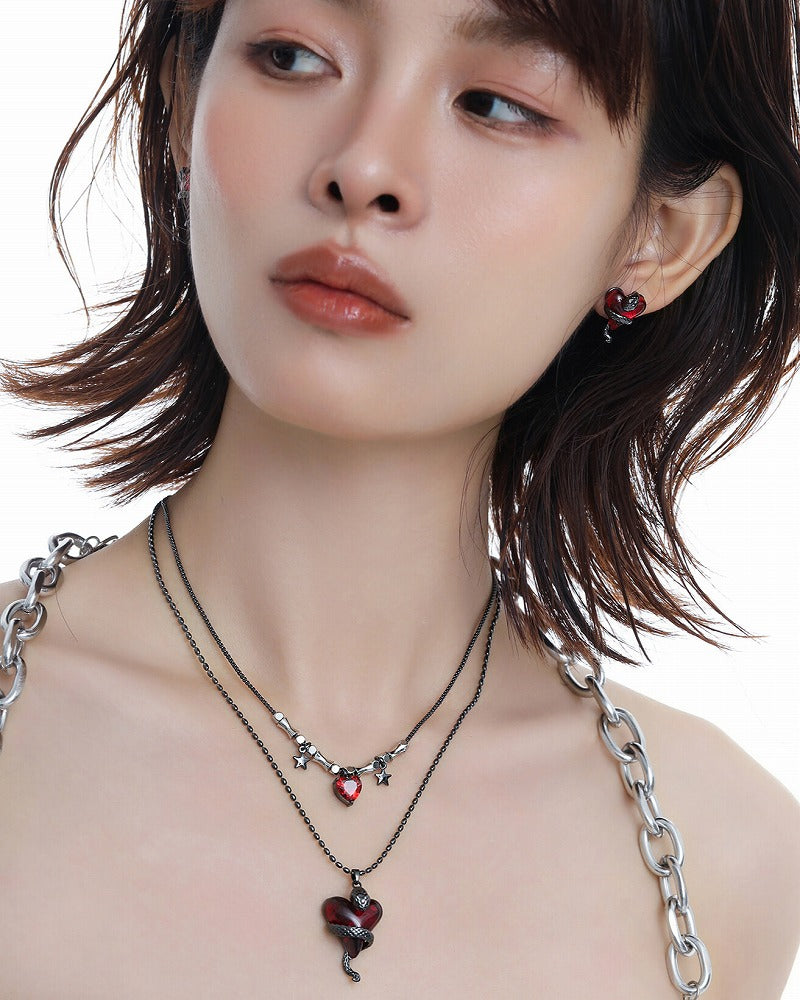 Wine Red Love Snake Layer Necklace