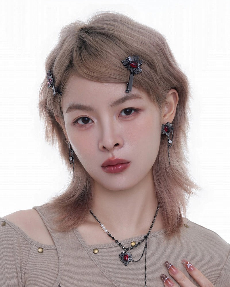 Dark Thorn Heart Tassel Earrings