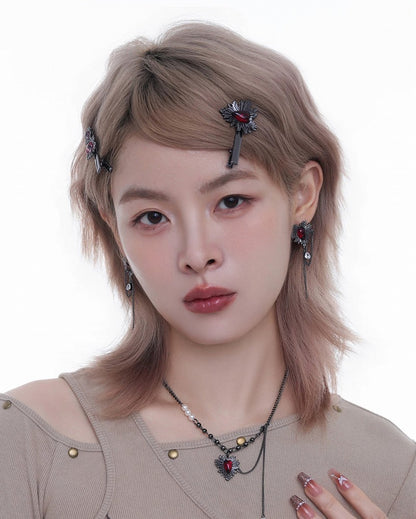 Dark Thorn Heart Tassel Earrings