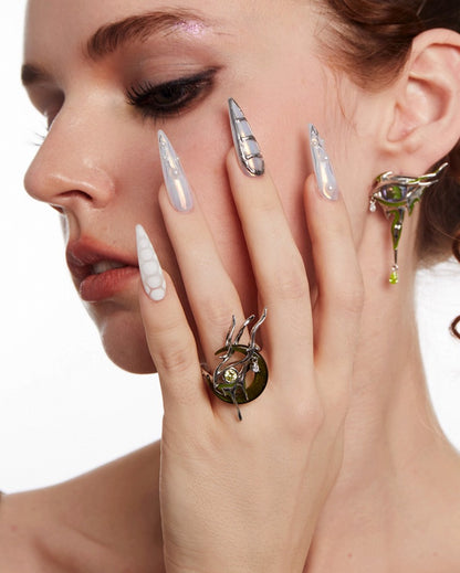 Liao Zhai Green Moonlight Open Ring 01