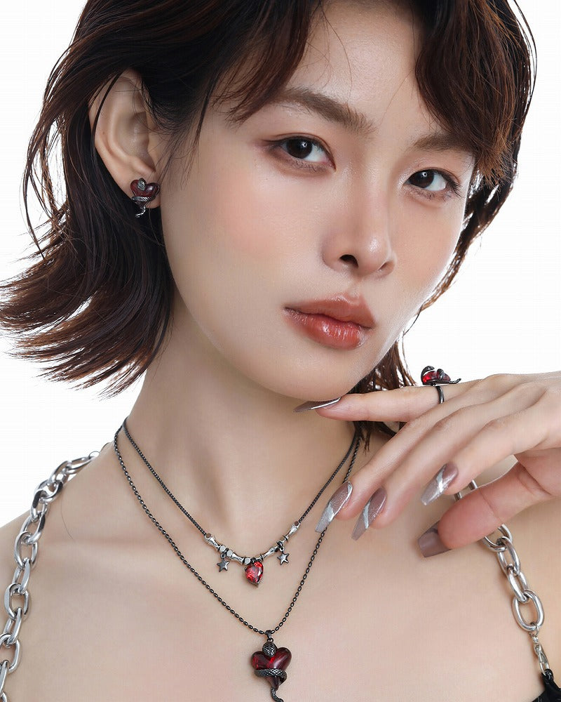 Wine Red Love Snake Layer Necklace