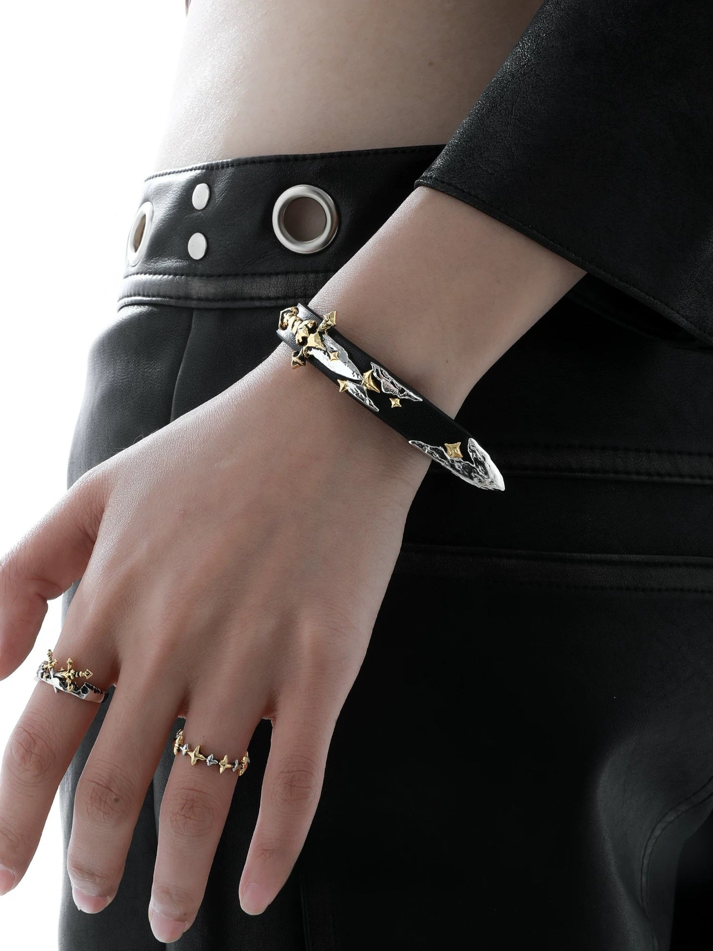 Knight Sword Leather Bracelet