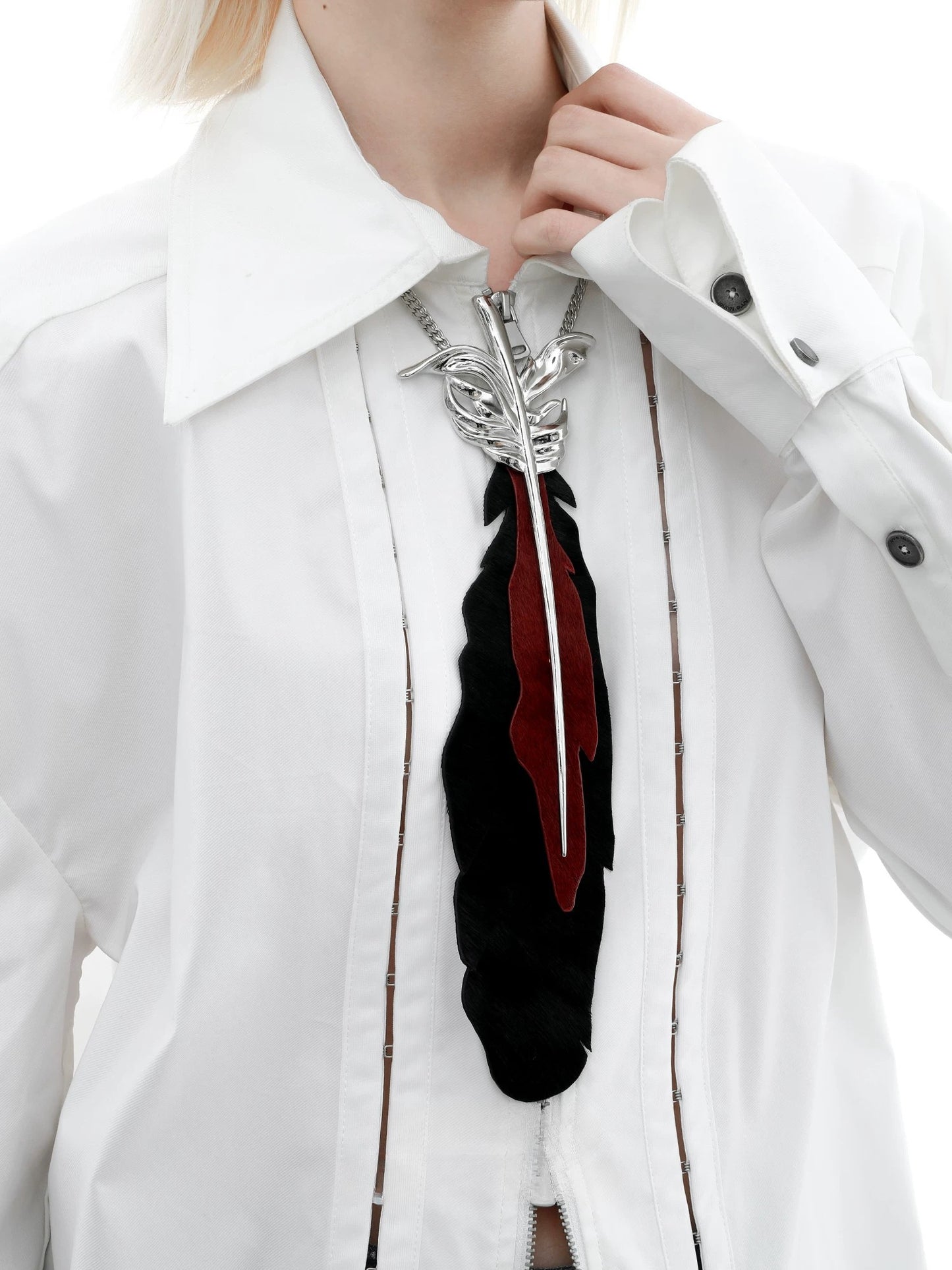 Floating Crane Black Feather Tie