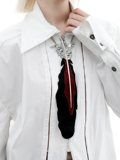 Floating Crane Black Feather Tie