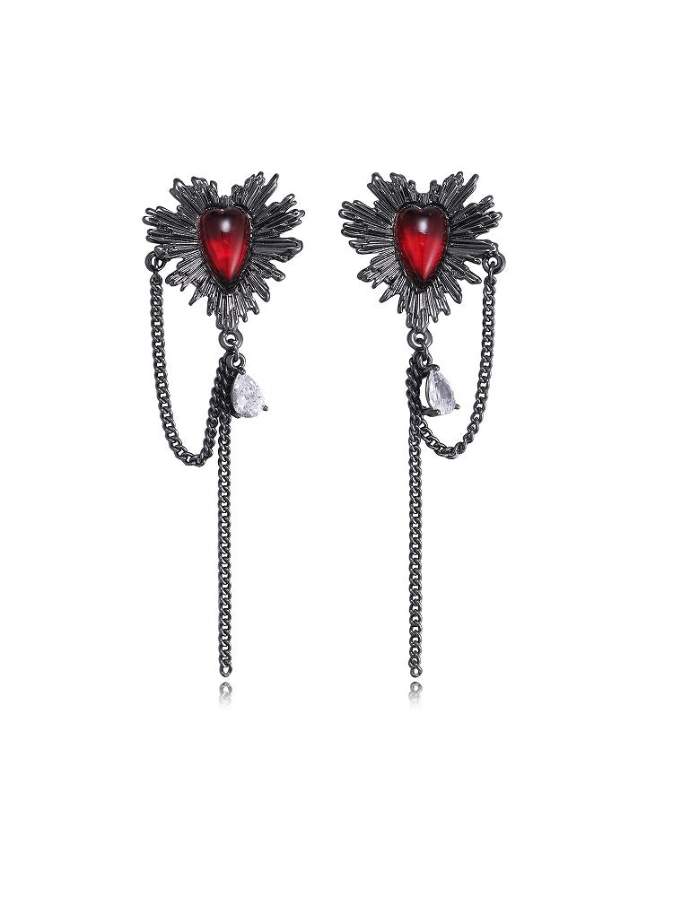 Dark Thorn Heart Tassel Earrings