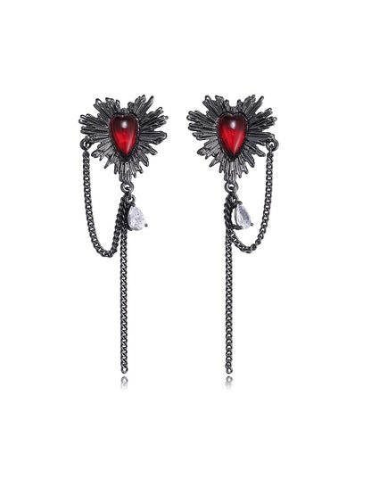 Dark Thorn Heart Tassel Earrings