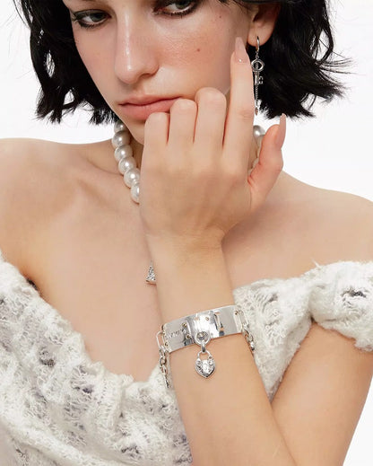 Locked Heart's Whisper Open Bracelet