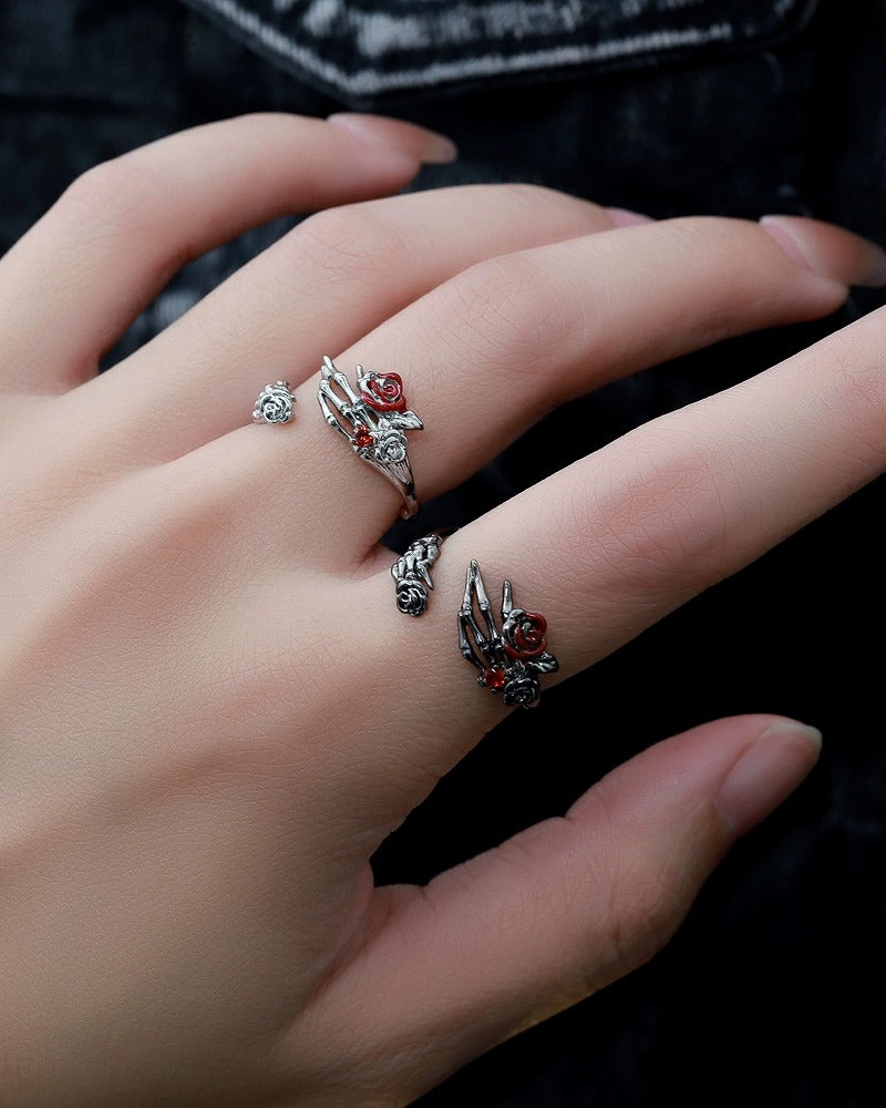 Skeleton Dark Rose Open Ring