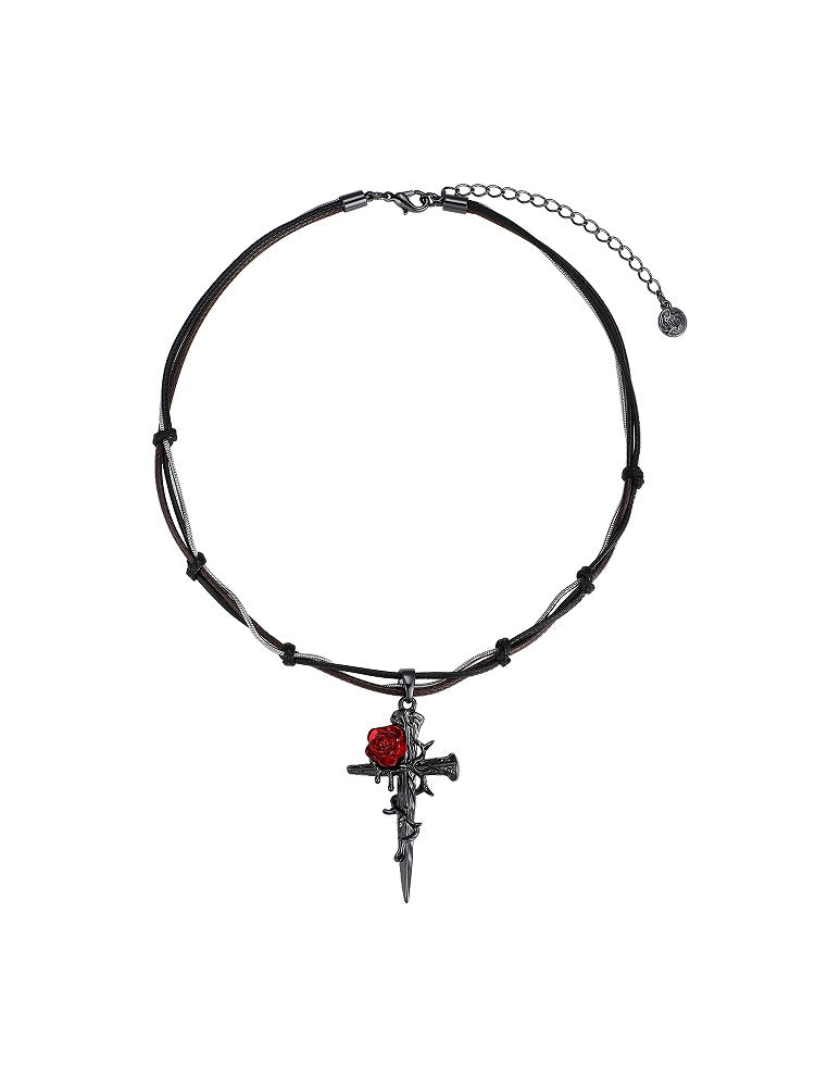 Rose Thorn Cross Layer Necklace