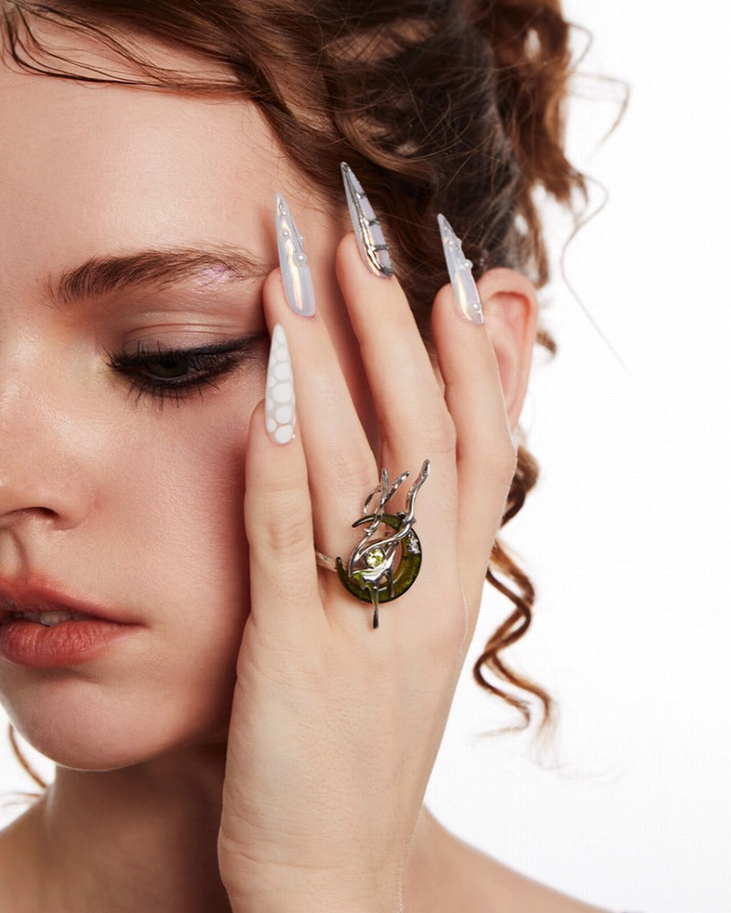 Liao Zhai Green Moonlight Open Ring 01