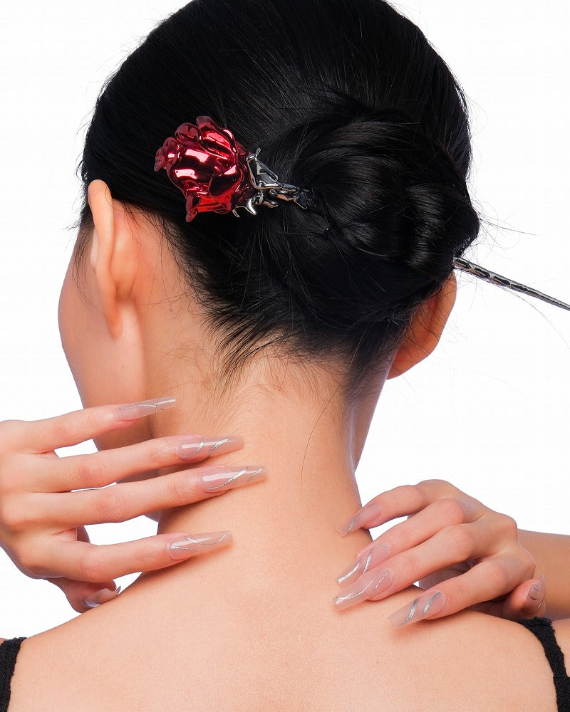 Red Face Rose Hairpin