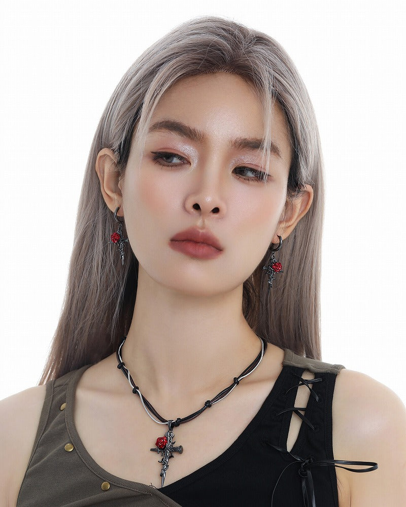 Rose Thorn Cross Earrings 02