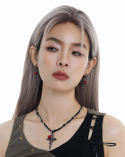 Rose Thorn Cross Earrings 02