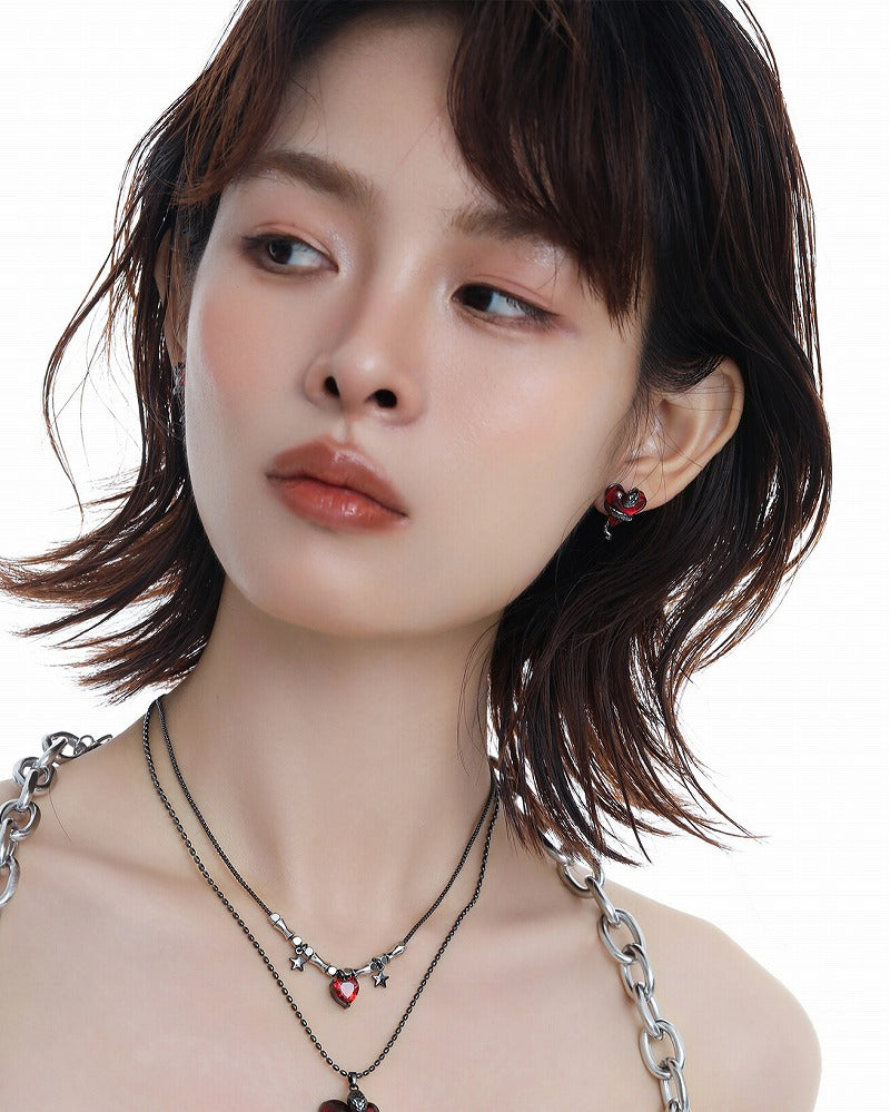 Wine Red Love Snake Earrings