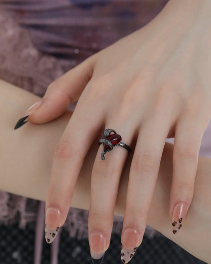 Wine Red Love Snake Ring