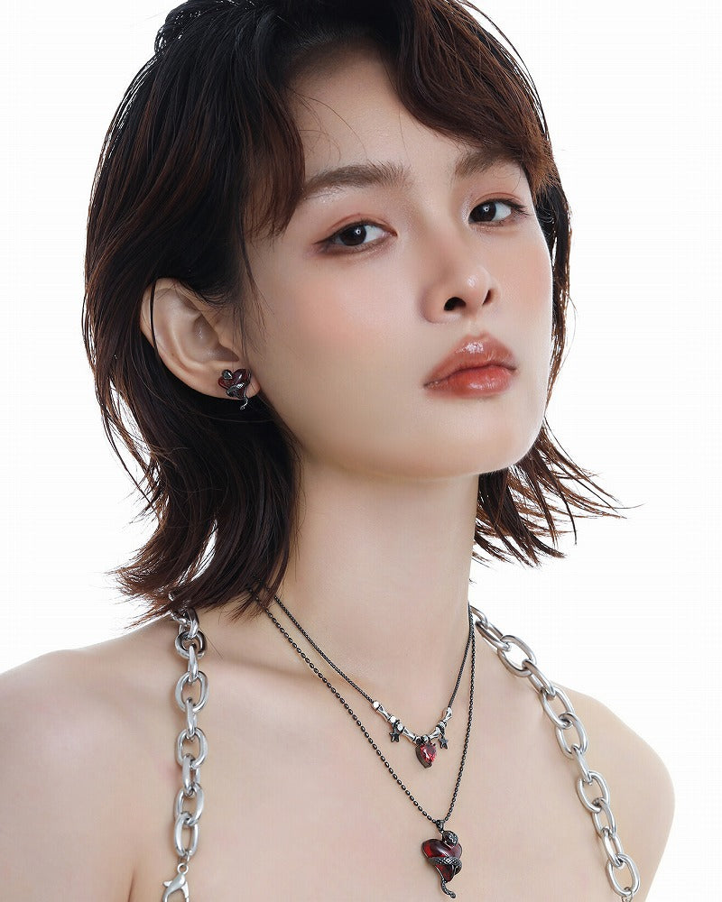 Wine Red Love Snake Earrings