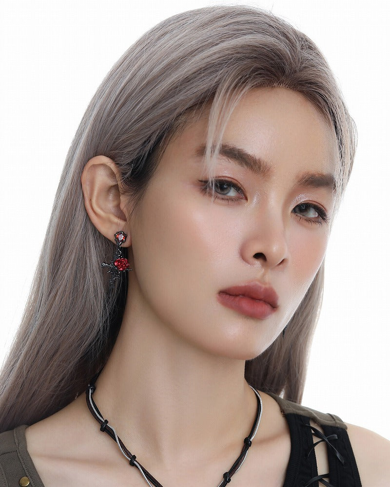 Rose Thorn Cross Earrings 01