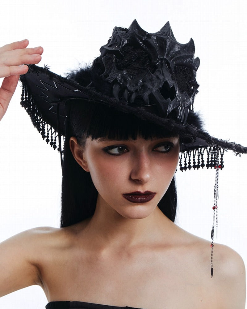 Skull Mask Feather Dark Witch Hat