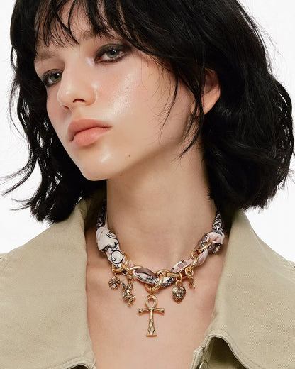 Key of Life Cross Silk Scarf Necklace