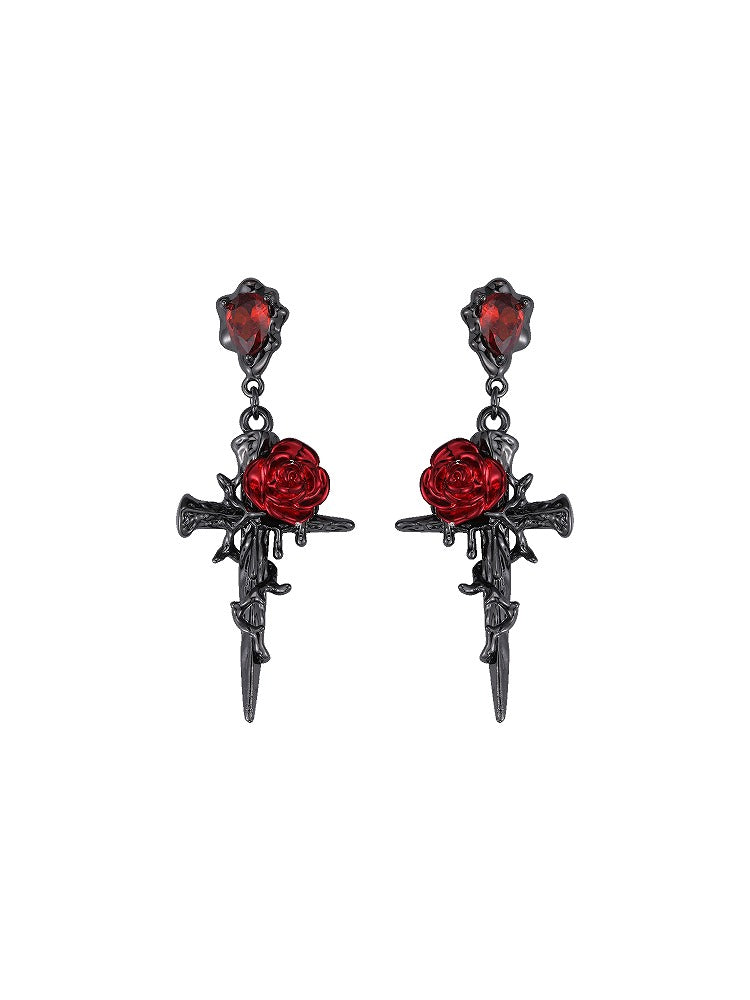 Rose Thorn Cross Earrings 01