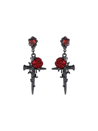 Rose Thorn Cross Earrings 01