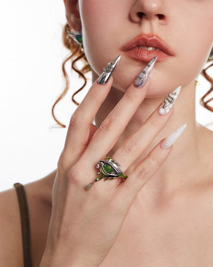 Liao Zhai Green Moonlight Open Ring 02