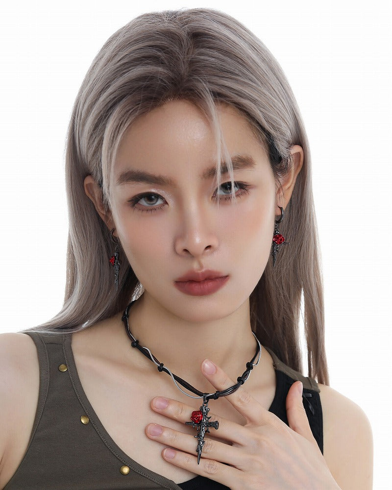 Rose Thorn Cross Layer Necklace