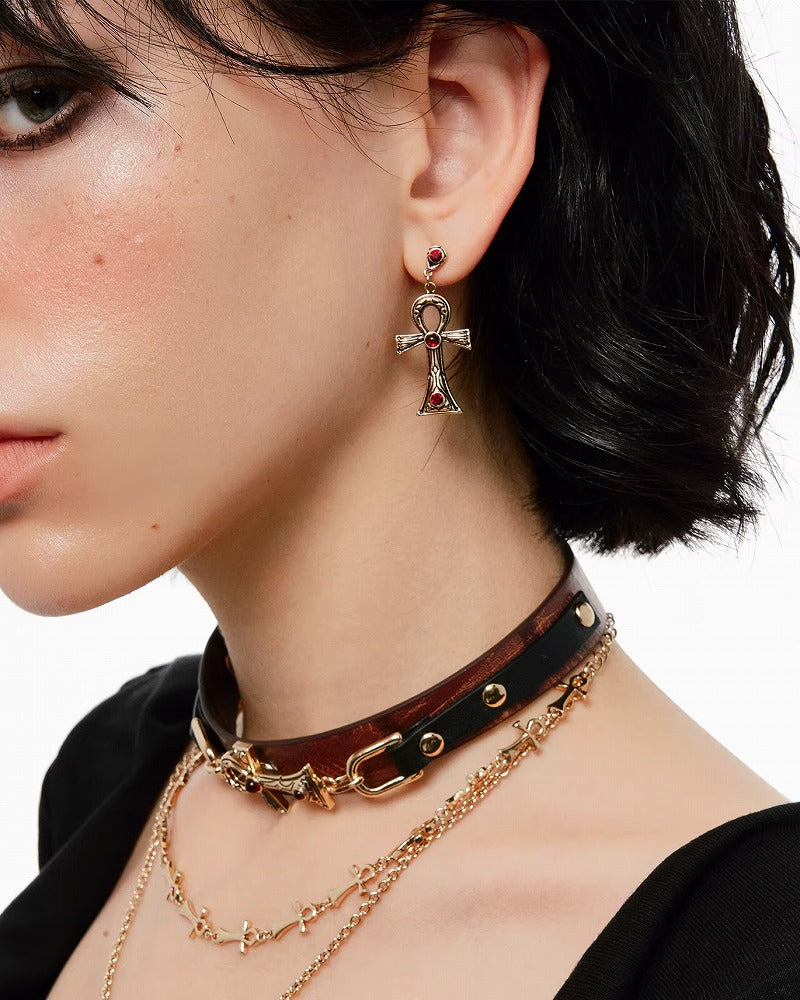 Key of Life Cross Earrings