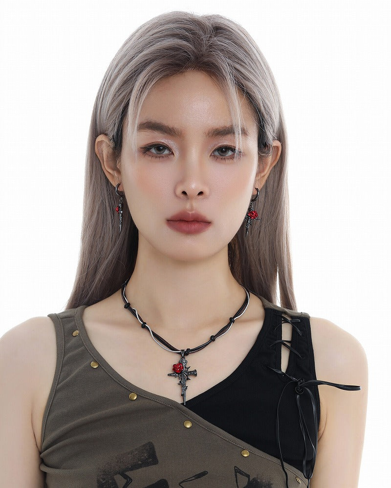 Rose Thorn Cross Layer Necklace