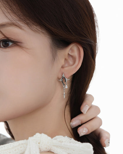 Aurora Four-Pointed Star Asymmetrical Earrings