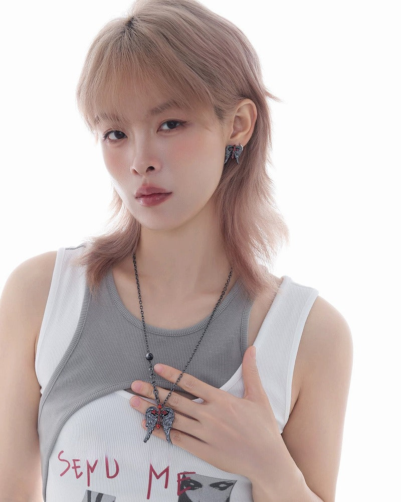 Crimson Wings Cross Necklace