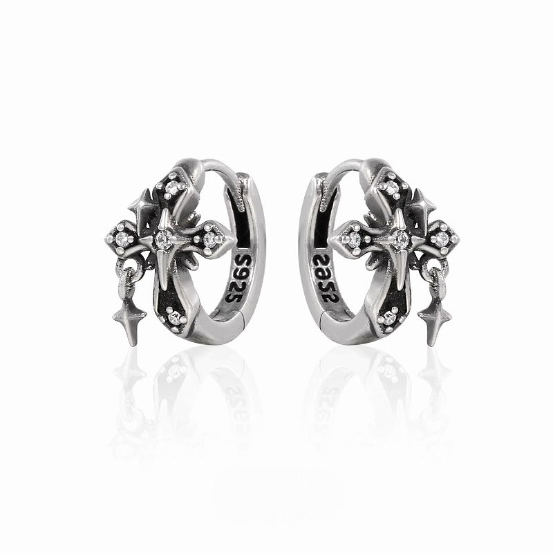 Distressed Iris Cross Tassel  Earrings