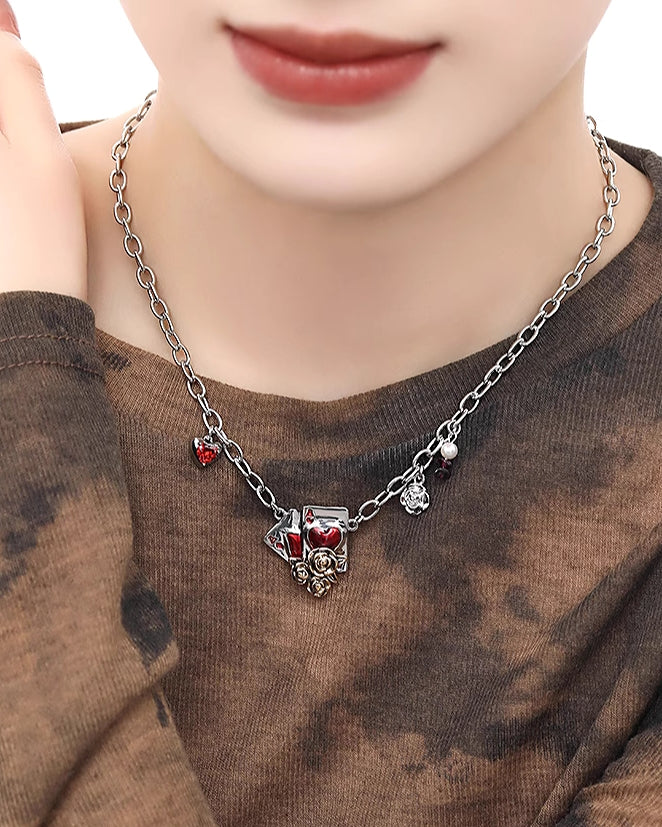 Playing Card Rose Necklace