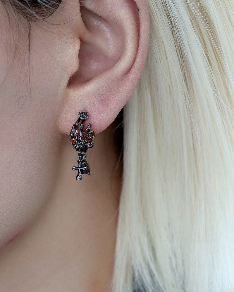 Skeleton Dark Rose Earrings 02