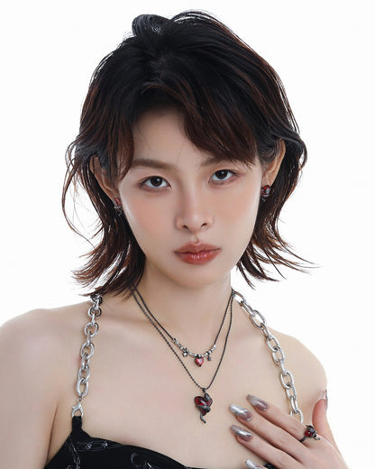 Wine Red Love Snake Layer Necklace