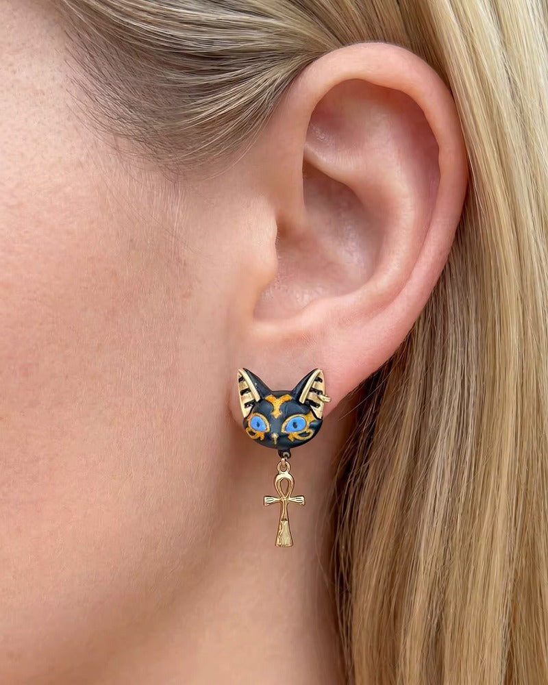 SUMIYAKI Pharaoh Egyptian Cat Earrings 01