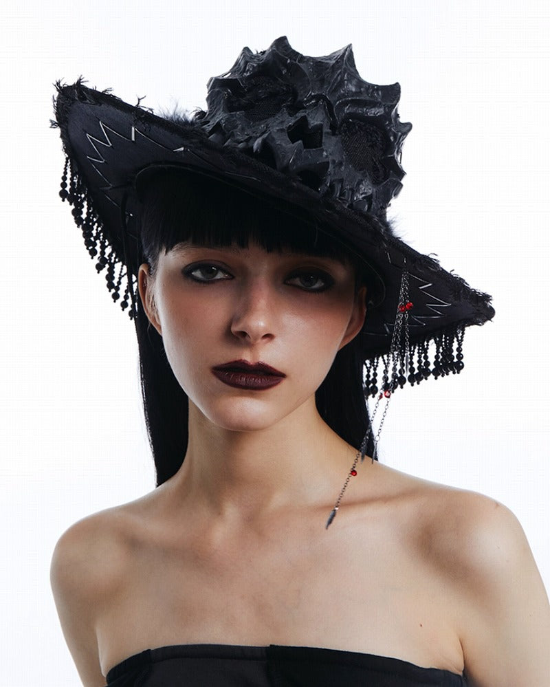 Skull Mask Feather Dark Witch Hat