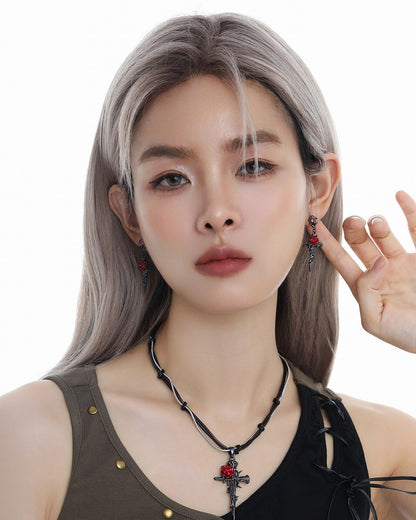 Rose Thorn Cross Earrings 01