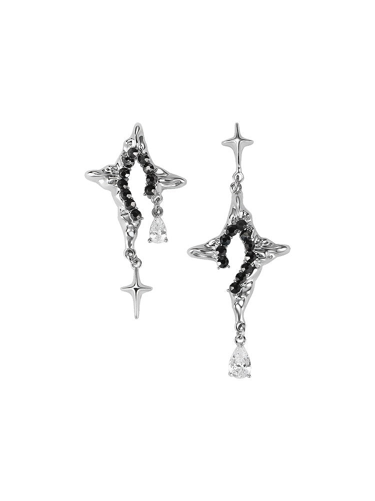 Aurora Four-Pointed Star Asymmetrical Earrings